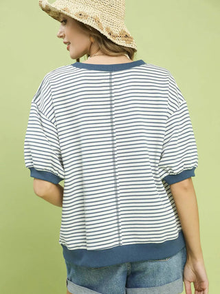 Coastline Stripes Top - Denim Blue