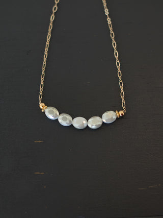 Radiant Crystal Bar Necklace - White Pearl
