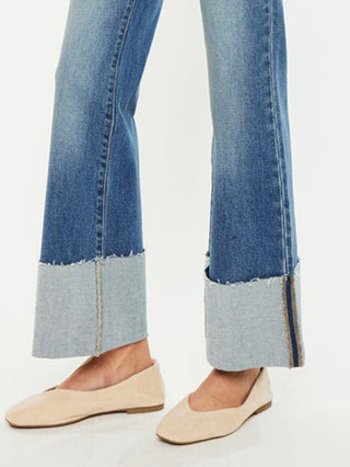 KanCan Mid Rise Wide Flair Denim - Dark Wash