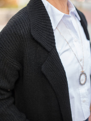 Cloudy Skies Belted Sweater Duster - Black
