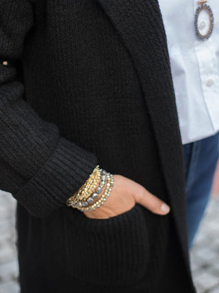 Cloudy Skies Belted Sweater Duster - Black