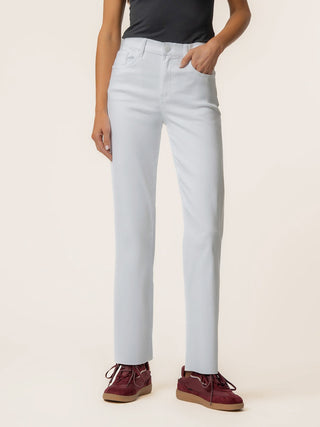 white high rise denim jeans with pockets a straight leg silhouette