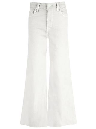 a pair of bright white high rise straight leg denim jeans