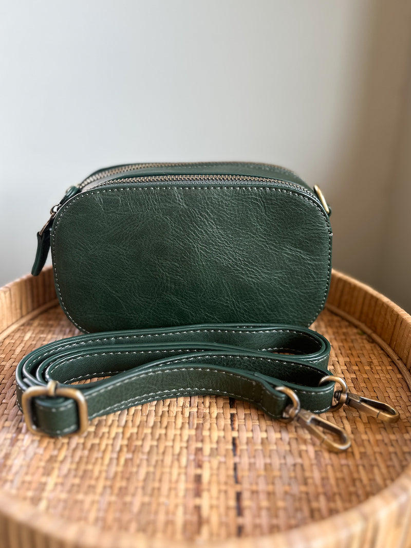 Green Leather Crossbody Camera Bag