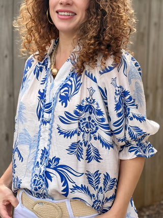 Leafy Damask Top - Ocean