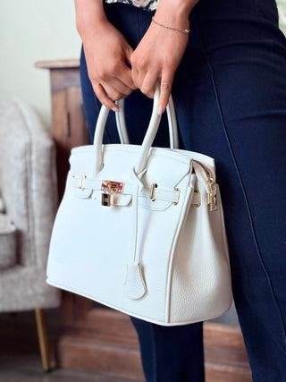 Litchi Pattern Handbag - White