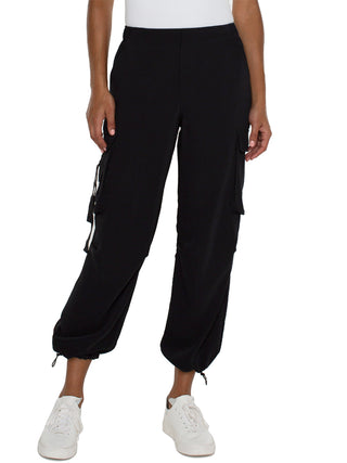 wear these relaxed fit black cargo lounge pants with drawstring details for casual comfortable dressing