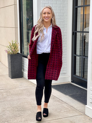 Liverpool Cozy Comforts Coatigan - Burgundy Houndstooth