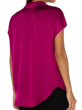 Liverpool Collared Button Front Blouse - Fuchsia Kiss