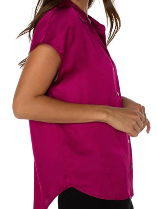 Liverpool Collared Button Front Blouse - Fuchsia Kiss