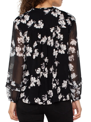 Liverpool Floral Popover Shirt - Black/White