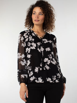 Liverpool Floral Popover Shirt - Black/White