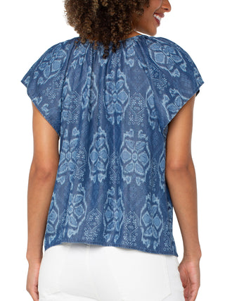 Liverpool Flutter Sleeve Woven Top - Tribal