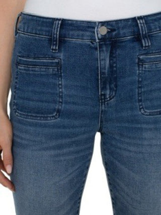 cropped flare greenbrier denim jeans with vintage welt pockets