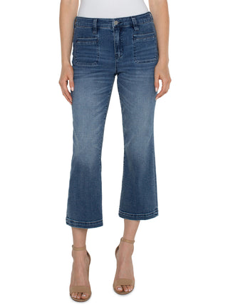 cropped flare greenbrier denim jeans with vintage welt pockets