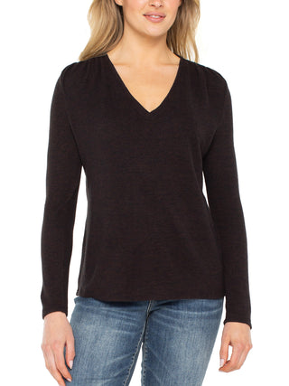 Liverpool Knit Top with Shirring - Java Melange