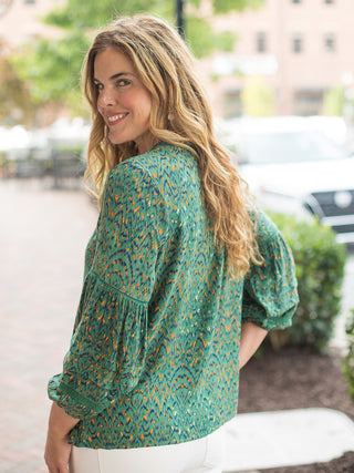 Liverpool Long Sleeve Popover Blouse - Green
