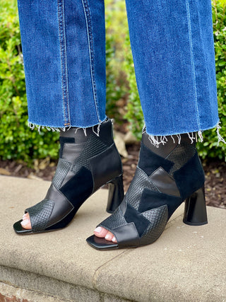 Liverpool Park Bootie Multi Leather Patchwork Open Toe - Black