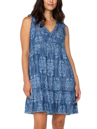 Liverpool Ruffle Fray Mini Dress - Tribal