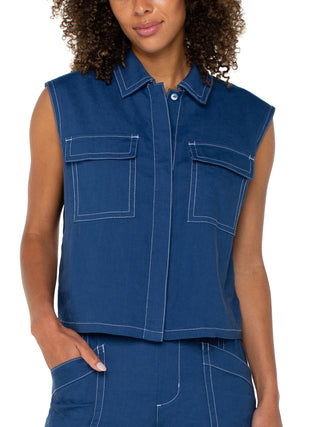 Liverpool Sleeveless Cargo Shirt - Goddess Blue