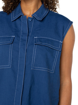 Liverpool Sleeveless Cargo Shirt - Goddess Blue
