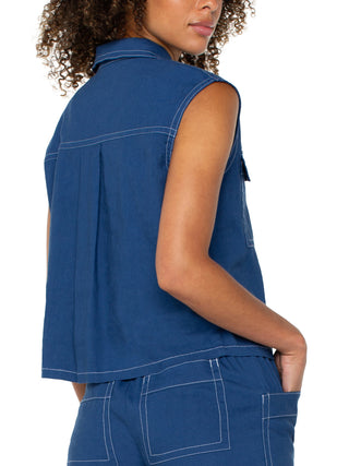 Liverpool Sleeveless Cargo Shirt - Goddess Blue