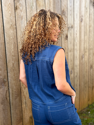 Liverpool Sleeveless Cargo Shirt - Goddess Blue