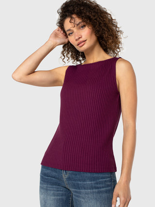 Liverpool Sleeveless Ribbed Top - Wine Berry