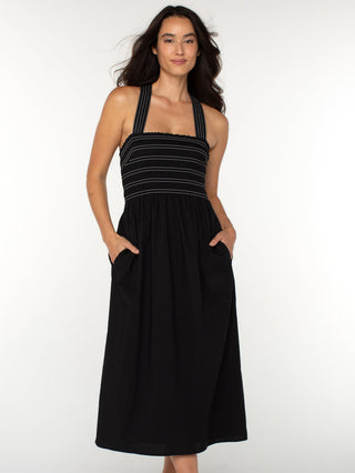 Liverpool Sleeveless Smocked Midi Dress - Black