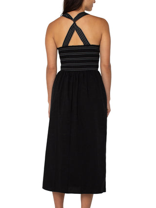 Liverpool Sleeveless Smocked Midi Dress - Black