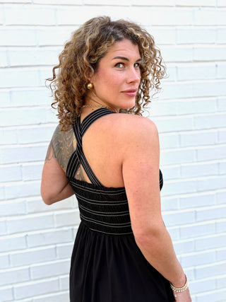 Liverpool Sleeveless Smocked Midi Dress - Black