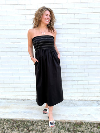 Liverpool Sleeveless Smocked Midi Dress - Black