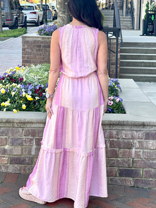 Liverpool Sleeveless Maxi Dress - Lavender Stripe