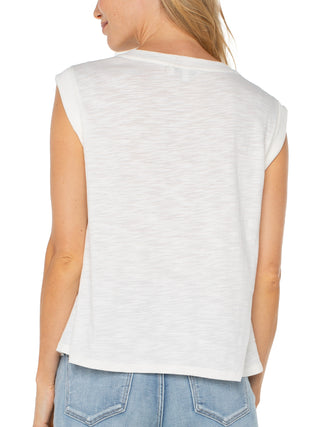 Liverpool Satin Front Sleeveless Top - Whipped Cream