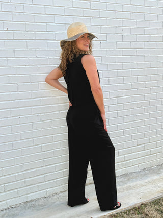 Liverpool Sleeveless Wide Leg Jumpsuit - Black