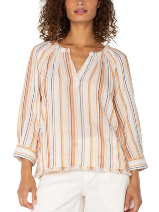 Liverpool Sunset Stripes Raglan Woven Top - Orange