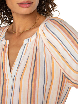 Liverpool Sunset Stripes Raglan Woven Top - Orange