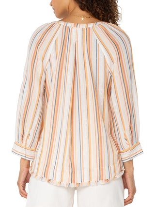 Liverpool Sunset Stripes Raglan Woven Top - Orange