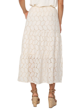 Liverpool Tiered Eyelet Midi Skirt - Vanilla