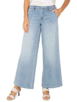 blue denim jeans with wide leg