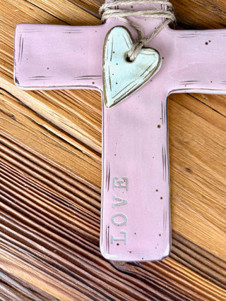 Love Stoneware Cross - Pink