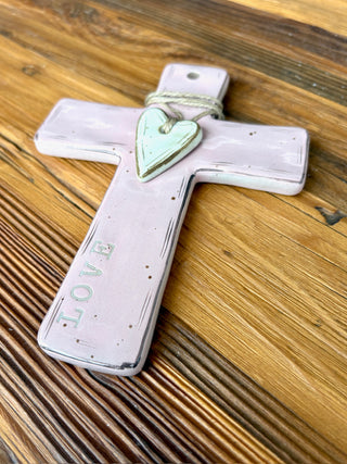 Love Stoneware Cross - Pink