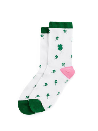 lucky st patricks day socks with and white and green clover pattern