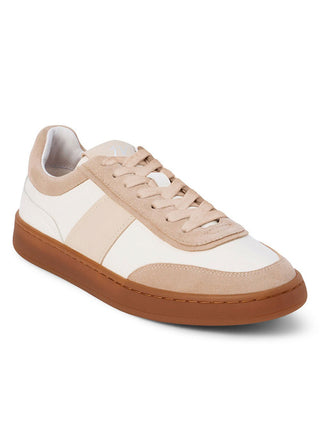 a stylish laced sneaker in a white and natural suede tone