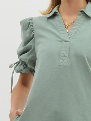 Meadow Charm Tie Sleeve Mini Dress - Seafoam