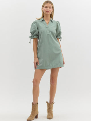 Meadow Charm Tie Sleeve Mini Dress - Seafoam