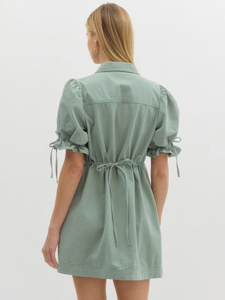 Meadow Charm Tie Sleeve Mini Dress - Seafoam