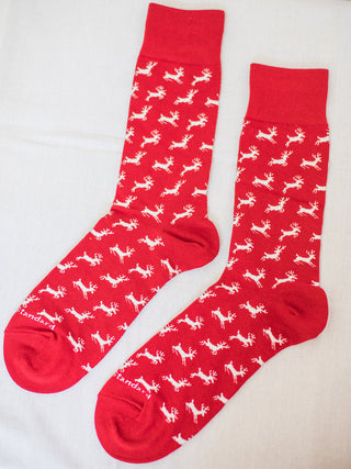 Mens Christmas Leaping Dear Socks - Red