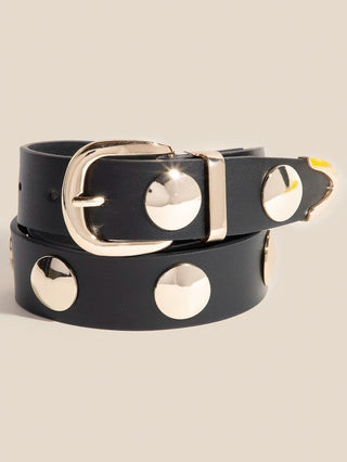 Metallic Disc Studded Vegan Leather Belt - Black
