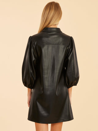 Metallic Glow Faux Leather Mini Dress - Black
